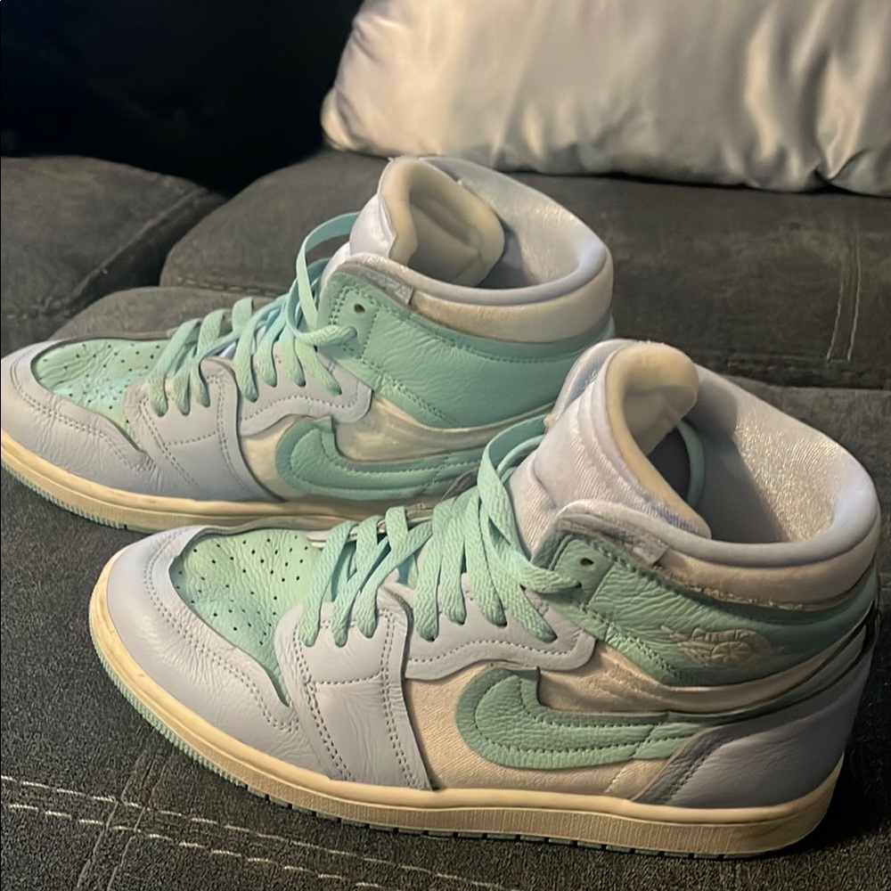 Mint Green and White High-Top Sneakers